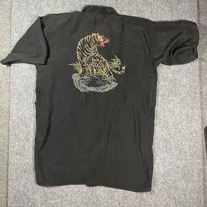 Mid Century 70s Embroidered Kimono Robe Vintage Asian OS Asian Tiger Bamboo